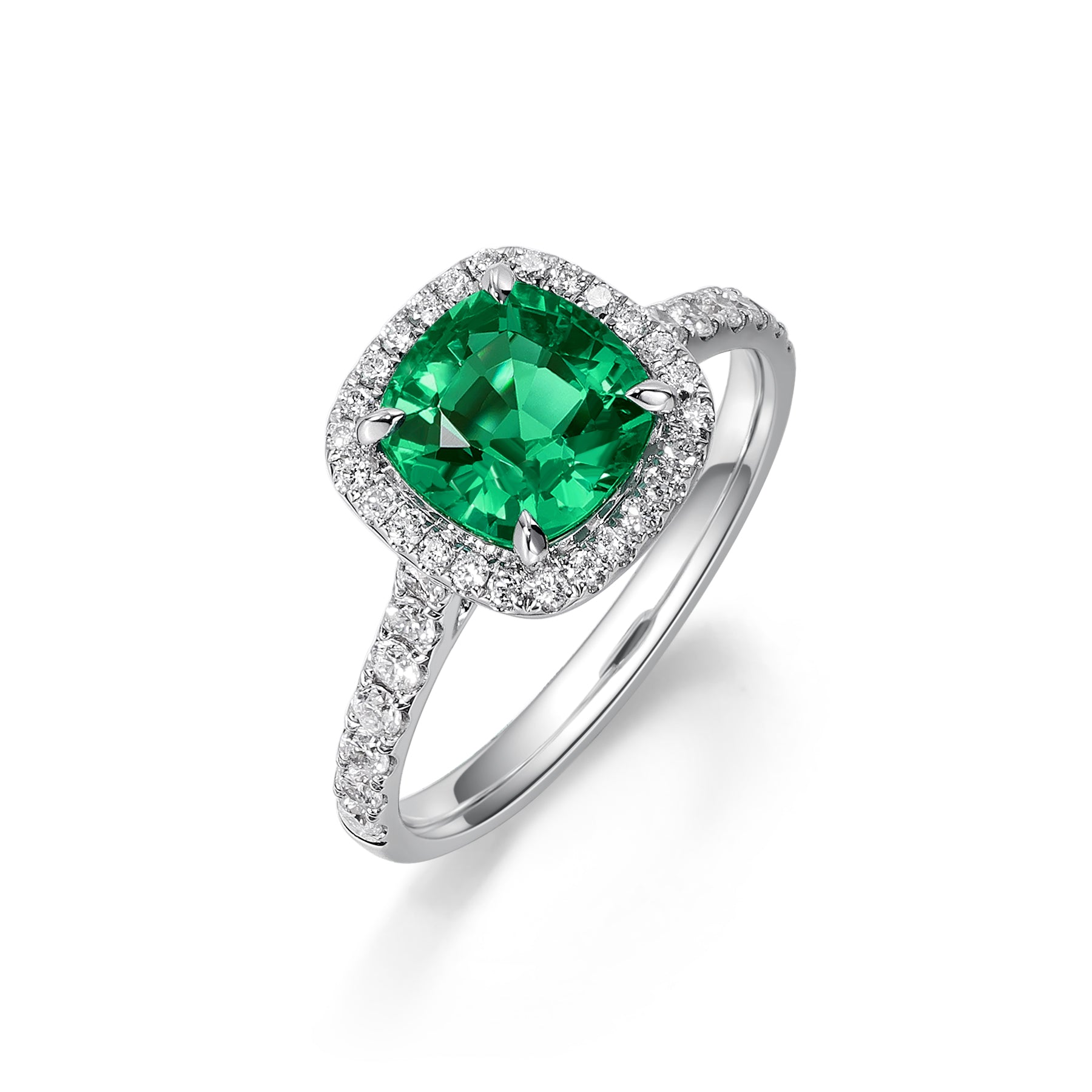 Cushion Cut Green Emerald Ring