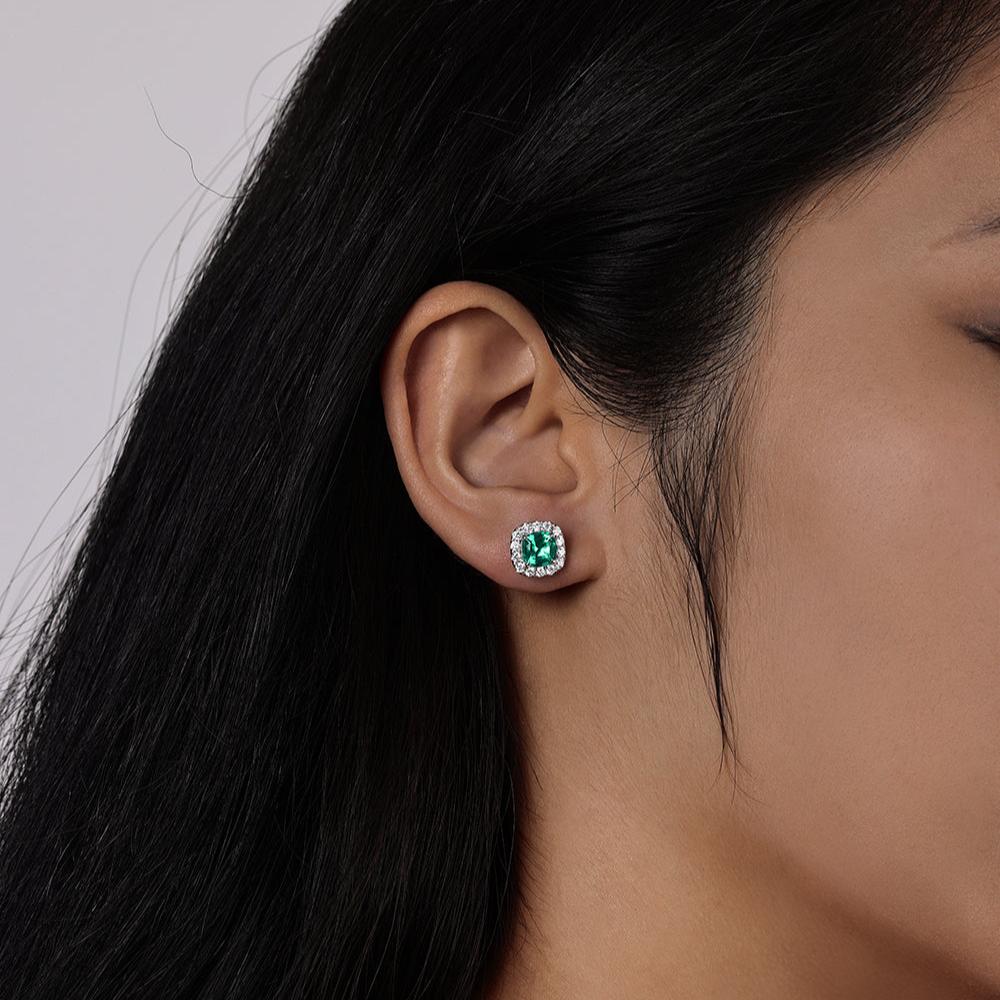 Cushion Cut Green Emerald Earrings