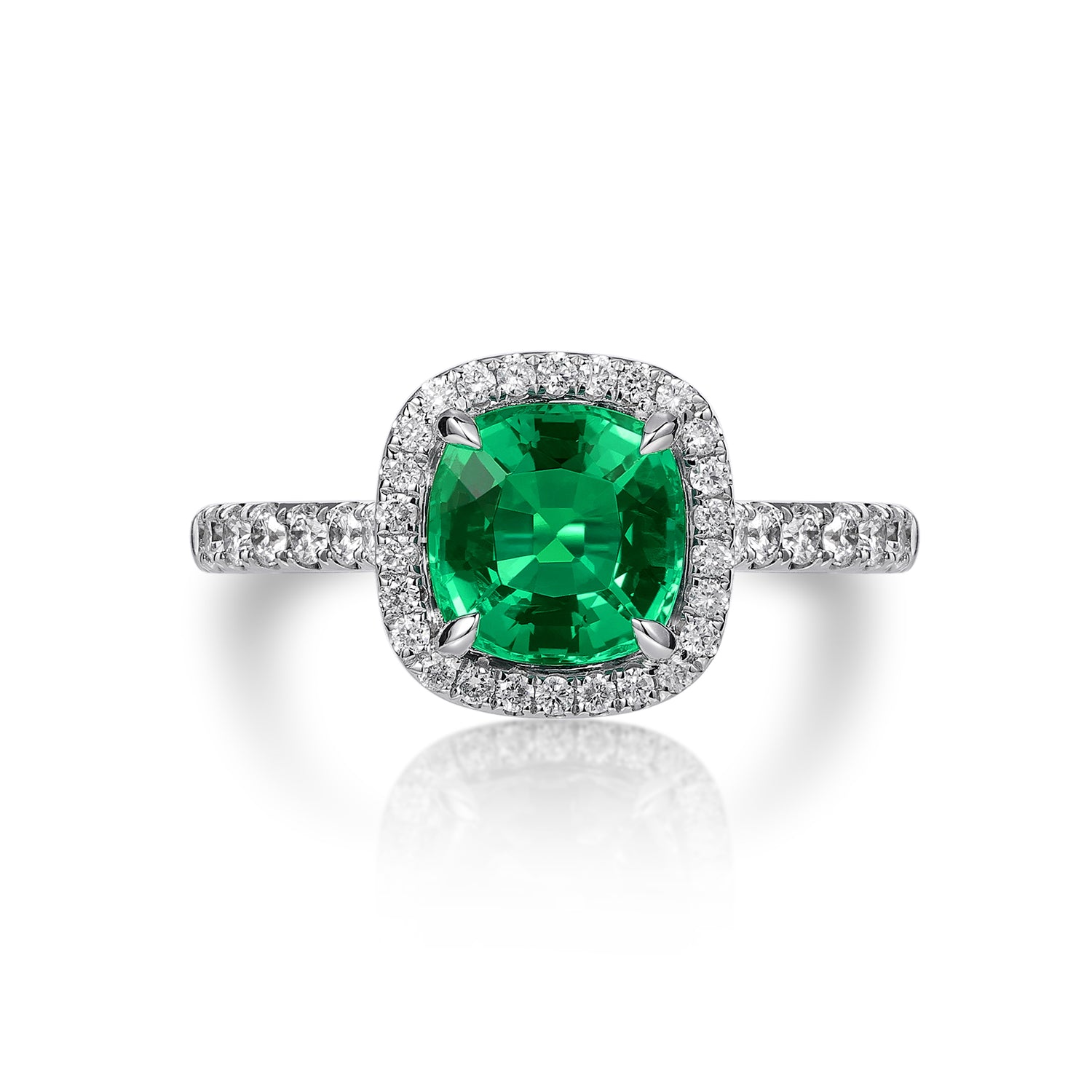 Cushion Cut Green Emerald Ring