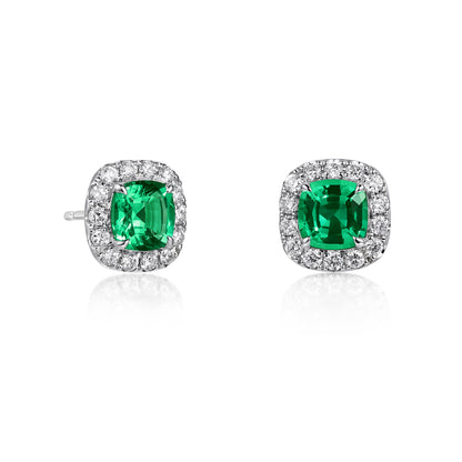 Cushion Cut Green Emerald Earrings