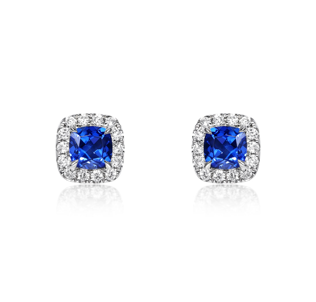 Cushion Cut Blue Sapphire Earrings