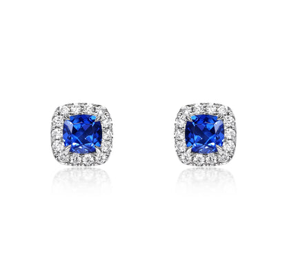 Cushion Cut Blue Sapphire Earrings