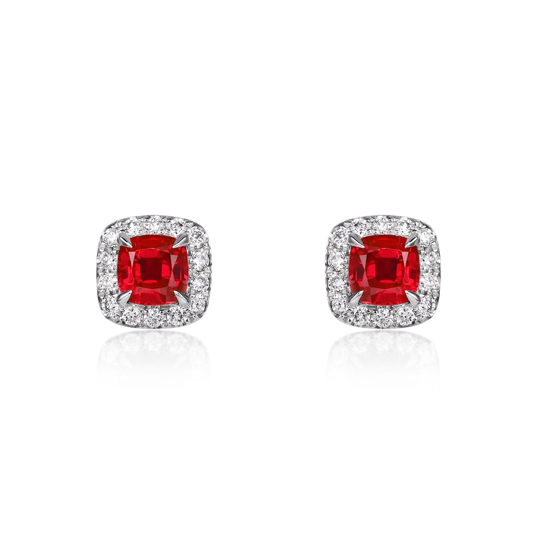 Cushion Cut Red Ruby Earrings