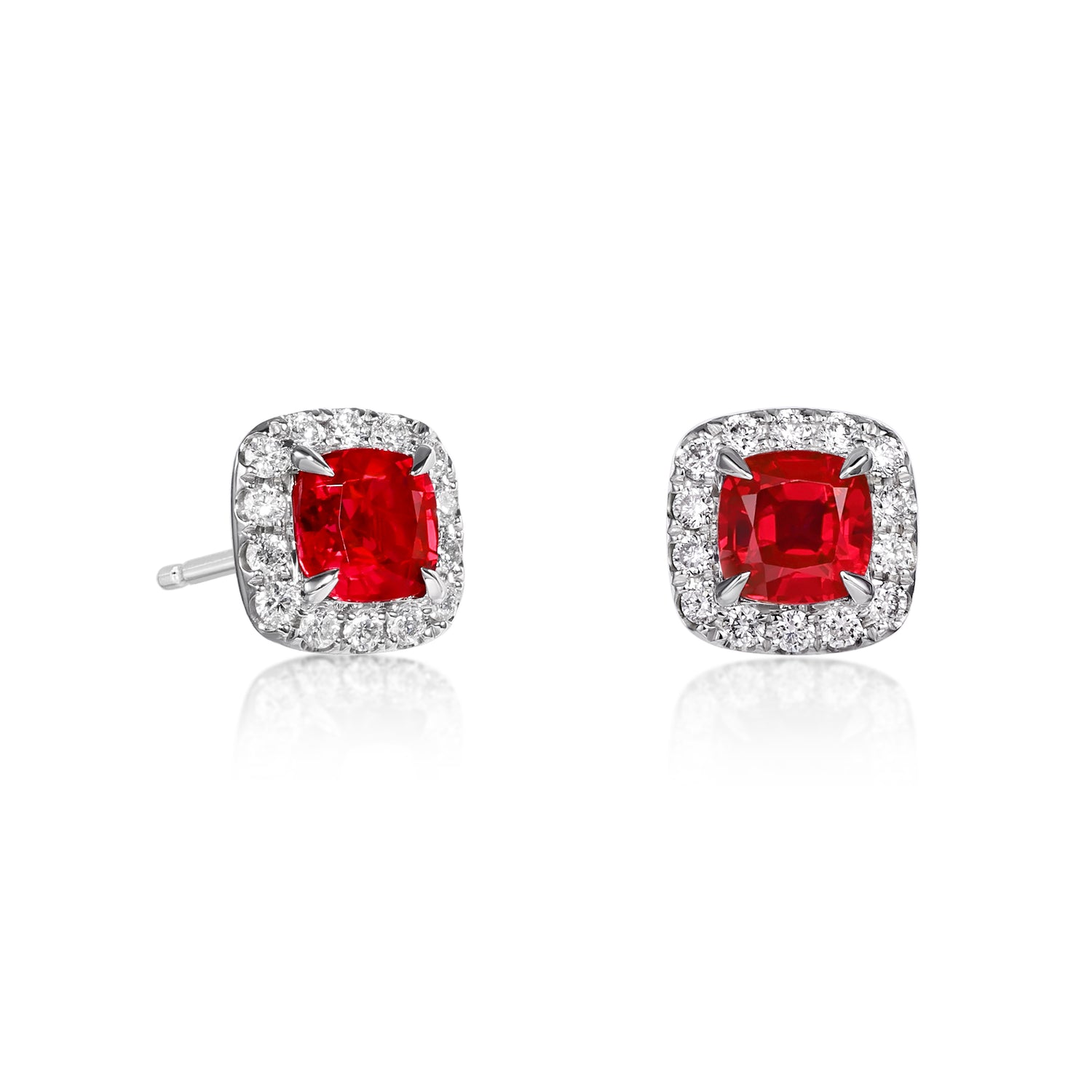 Cushion Cut Red Ruby Earrings