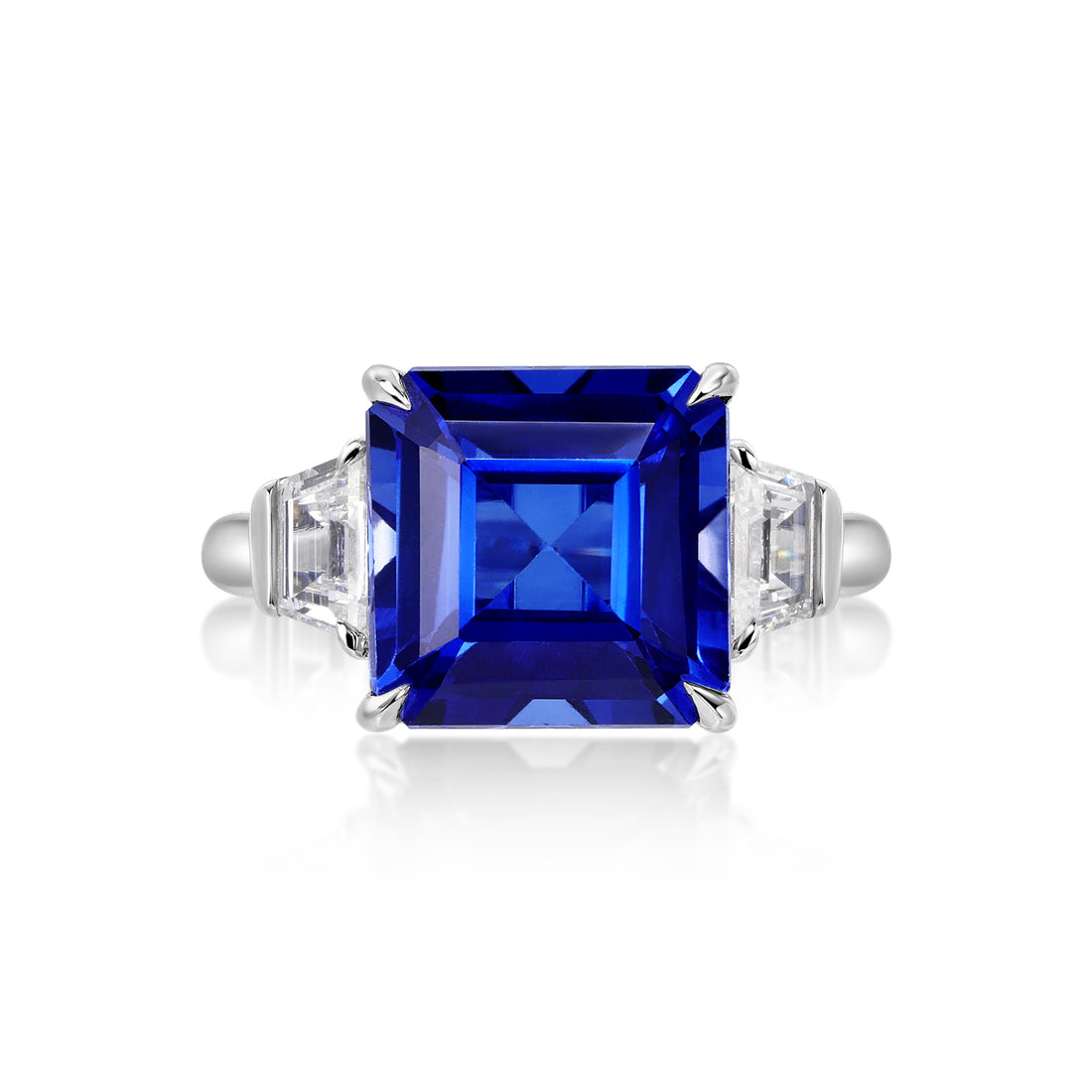 Square Emerald Cut Blue Sapphire Ring