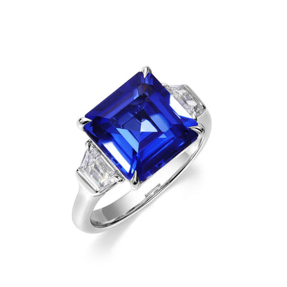 Square Emerald Cut Blue Sapphire Ring