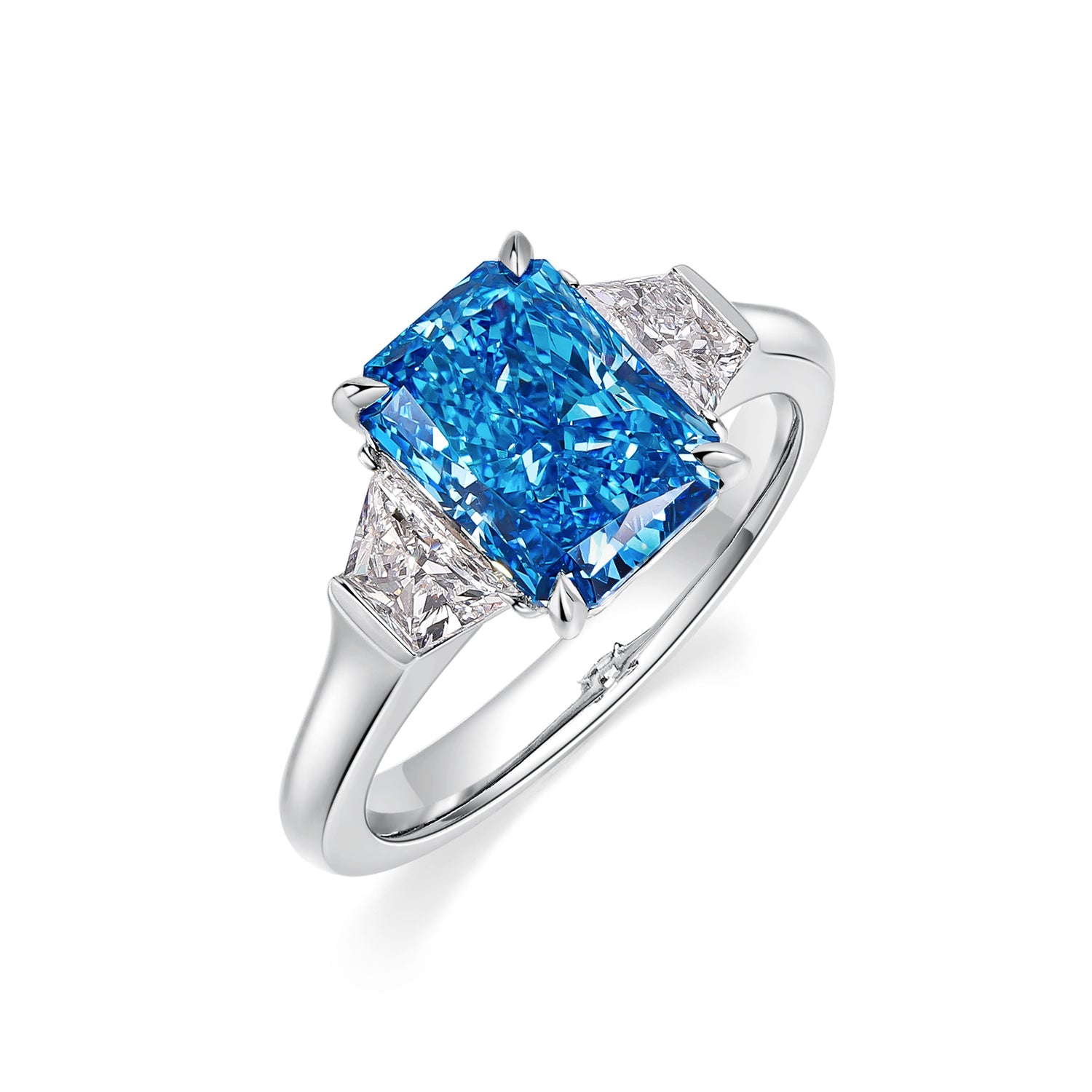 Radiant Cut Fancy Vivid Blue Diamond Ring