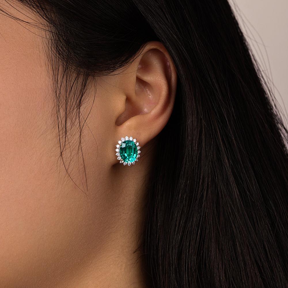 Oval Cut Green Emerald Earrings