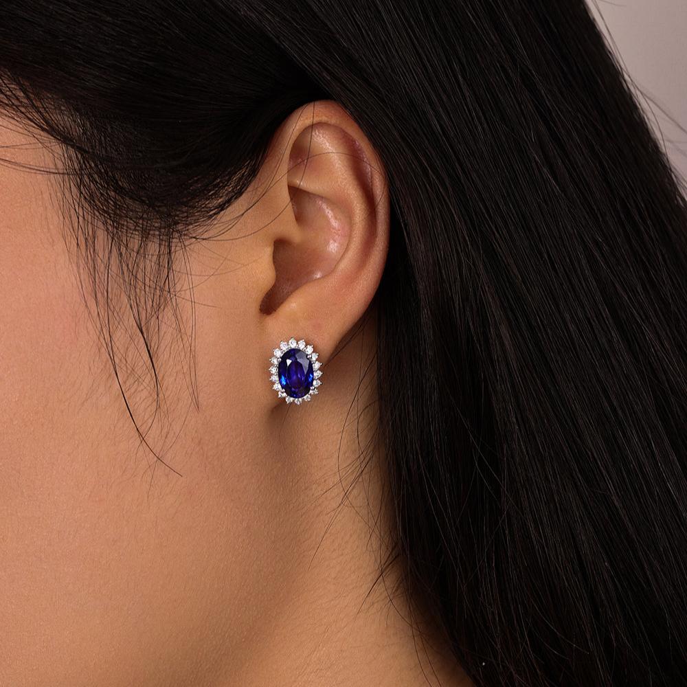 Oval Cut Blue Sapphire Earrings