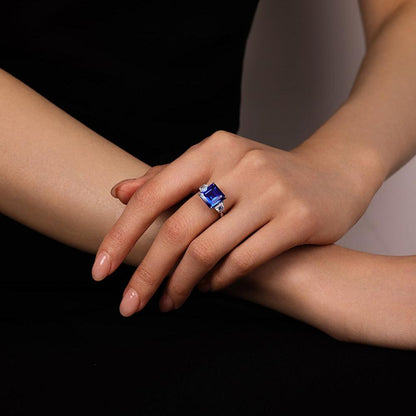 Square Emerald Cut Blue Sapphire Ring