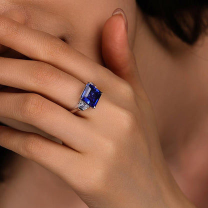 Square Emerald Cut Blue Sapphire Ring