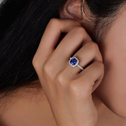 Cushion Cut Blue Sapphire Ring